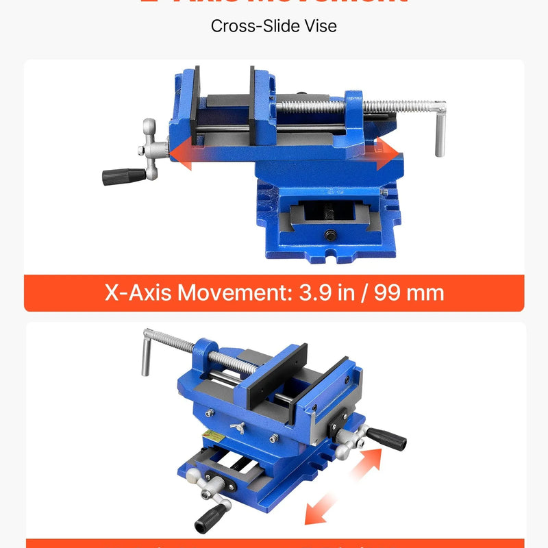 VEVOR krusteniskās padeves urbjmašīnas skrūvspīles, žokļu platums 102 mm, divvirzienu X–Y ass darbagalda skrūvspīles, maks. žokļu atvērums 89 mm, smagas slodzes čuguna konstrukcija, koka apstrādei, urbšanai un CNC frēzēšanai