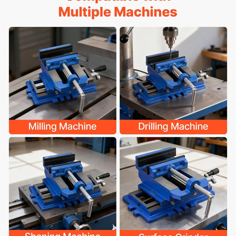 VEVOR krusteniskās padeves urbjmašīnas skrūvspīles, žokļu platums 102 mm, divvirzienu X–Y ass darbagalda skrūvspīles, maks. žokļu atvērums 89 mm, smagas slodzes čuguna konstrukcija, koka apstrādei, urbšanai un CNC frēzēšanai