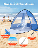 VEVOR pludmales telts nojume 2 personām ar UPF 50+ aizsardzību, pārnēsājama saules nojume ar pārnēsāšanas somu un smilšu kabatām, viegla un ātri uzstādāma, piemērota kempingam, makšķerēšanai un piknikiem brīvā dabā
