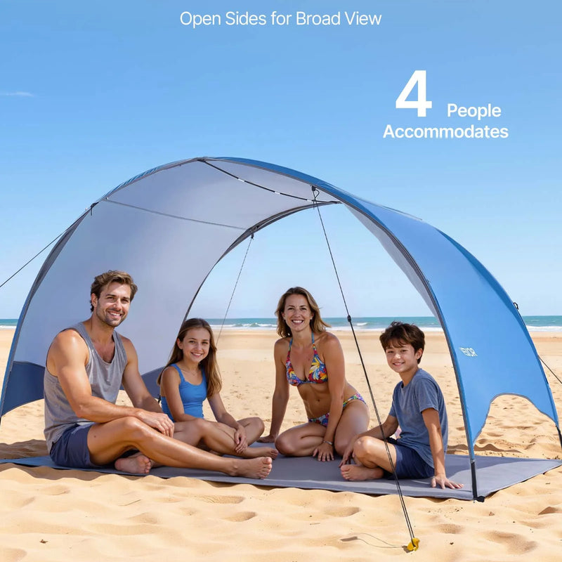 VEVOR pludmales telts nojume 4 personām ar UPF 50+ aizsardzību, pārnēsājama saules nojume ar pārnēsāšanas somu un zemes mietiem, viegla un ātri uzstādāma, piemērota kempingam, makšķerēšanai un piknikiem brīvā dabā