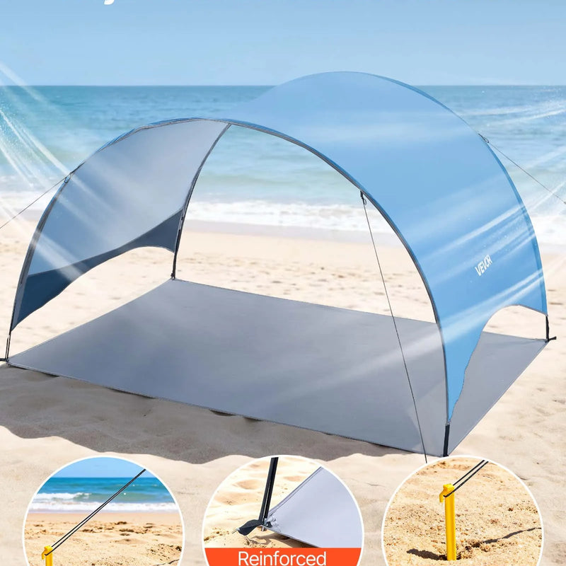 VEVOR pludmales telts nojume 4 personām ar UPF 50+ aizsardzību, pārnēsājama saules nojume ar pārnēsāšanas somu un zemes mietiem, viegla un ātri uzstādāma, piemērota kempingam, makšķerēšanai un piknikiem brīvā dabā