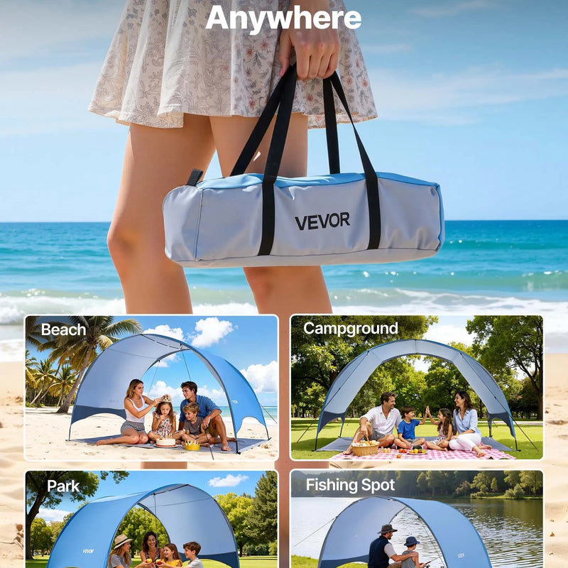 VEVOR pludmales telts nojume 4 personām ar UPF 50+ aizsardzību, pārnēsājama saules nojume ar pārnēsāšanas somu un zemes mietiem, viegla un ātri uzstādāma, piemērota kempingam, makšķerēšanai un piknikiem brīvā dabā