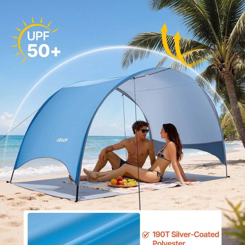 VEVOR pludmales telts nojume 3 personām ar UPF 50+ aizsardzību, pārnēsājama saules nojume ar pārnēsāšanas somu un zemes mietiem, viegla un ātri uzstādāma, piemērota kempingam, makšķerēšanai un piknikiem brīvā dabā