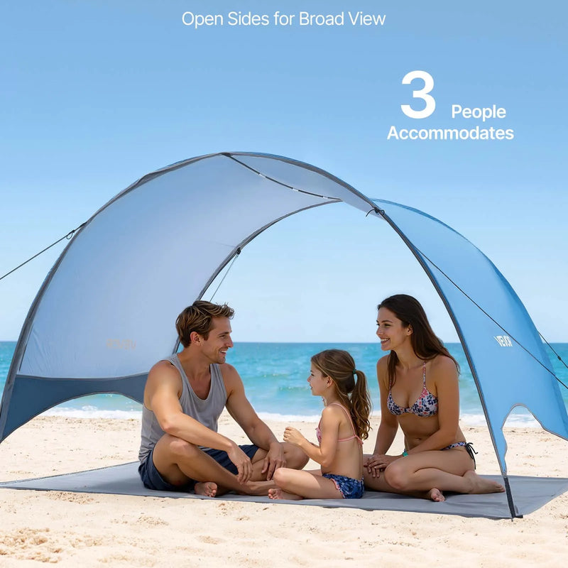 VEVOR pludmales telts nojume 3 personām ar UPF 50+ aizsardzību, pārnēsājama saules nojume ar pārnēsāšanas somu un zemes mietiem, viegla un ātri uzstādāma, piemērota kempingam, makšķerēšanai un piknikiem brīvā dabā