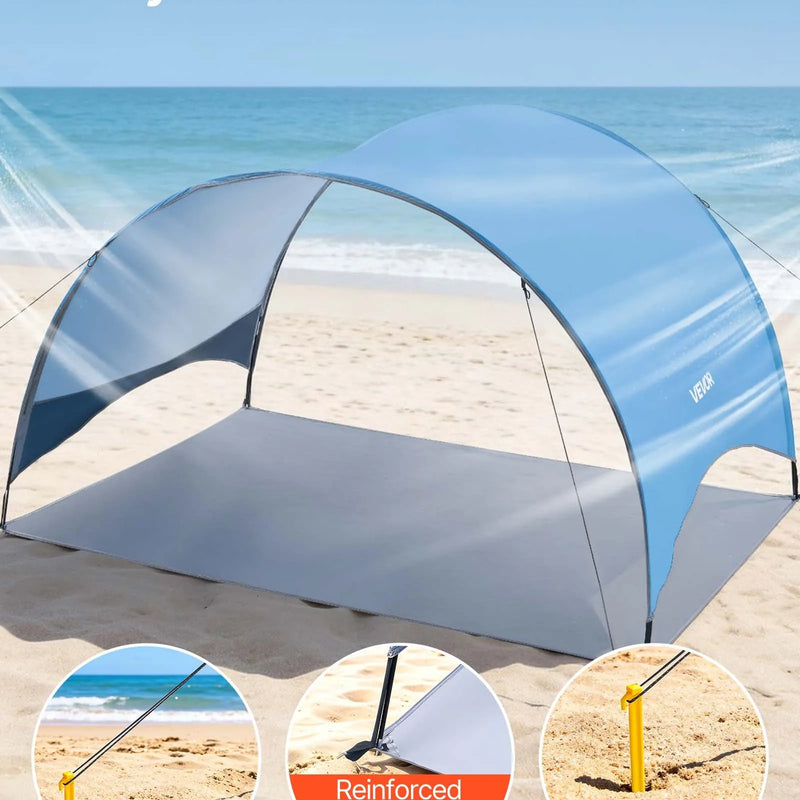 VEVOR pludmales telts nojume 3 personām ar UPF 50+ aizsardzību, pārnēsājama saules nojume ar pārnēsāšanas somu un zemes mietiem, viegla un ātri uzstādāma, piemērota kempingam, makšķerēšanai un piknikiem brīvā dabā