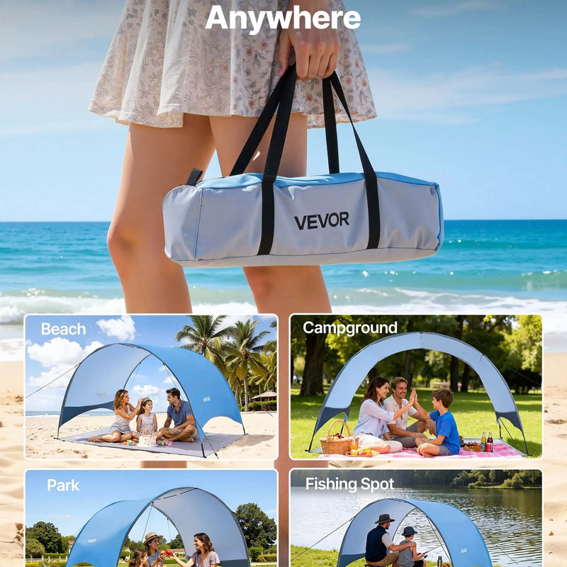 VEVOR pludmales telts nojume 3 personām ar UPF 50+ aizsardzību, pārnēsājama saules nojume ar pārnēsāšanas somu un zemes mietiem, viegla un ātri uzstādāma, piemērota kempingam, makšķerēšanai un piknikiem brīvā dabā