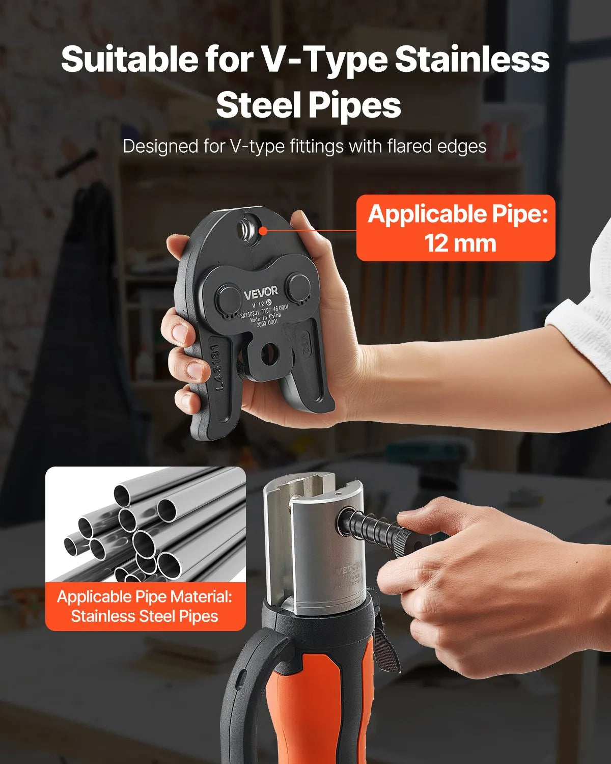 VEVOR V12 Press Fitting 12 mm, Suitable for V-Type Stainless Steel Pipes
