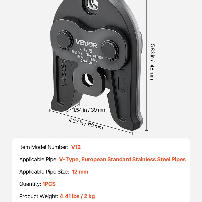 V12 presēšanas uzgalis 12 mm, piemērots V tipa nerūsējošā tērauda caurulēm