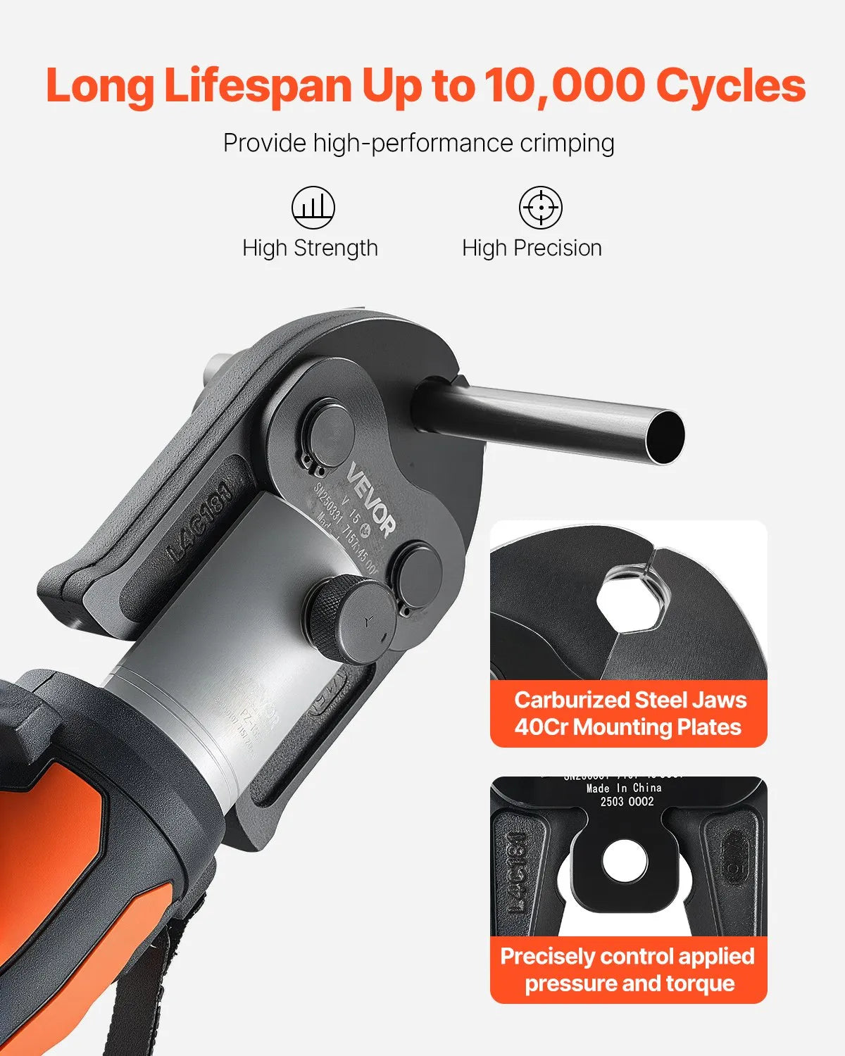 VEVOR V15 Press Fitting, 15 mm, for V-type Stainless Steel Tubes, Made from High-Strength Hardened Steel, Compatible with Standard Press Tools
