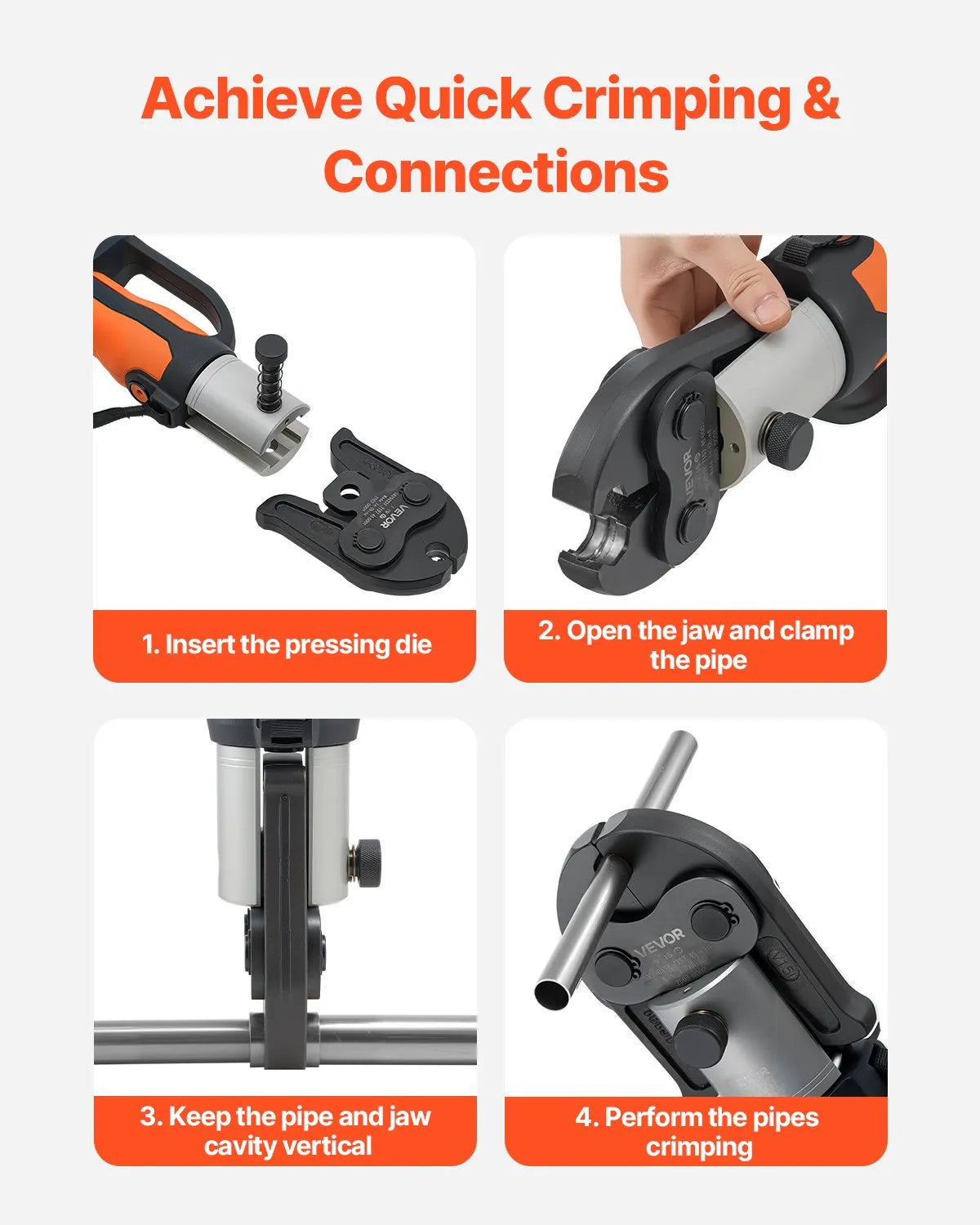 VEVOR V15 Press Fitting, 15 mm, for V-type Stainless Steel Tubes, Made from High-Strength Hardened Steel, Compatible with Standard Press Tools
