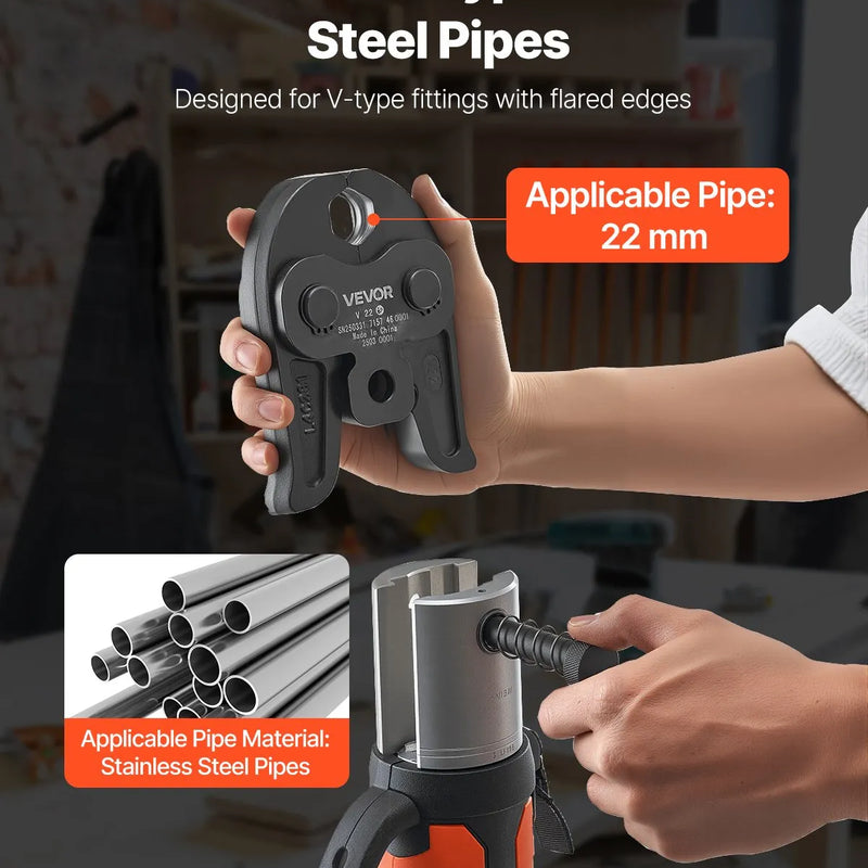 V22 presēšanas uzgalis 22 mm, piemērots V tipa nerūsējošā tērauda caurulēm