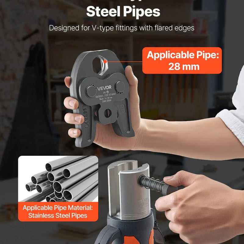 V28 presēšanas uzgalis 28 mm, piemērots V tipa nerūsējošā tērauda caurulēm