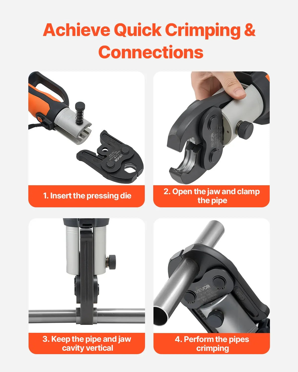 VEVOR Press Fitting V28, 28 mm, for V-type Stainless Steel Pipes, Made from High-Strength Hardened Steel, Compatible with Standard Press Tools