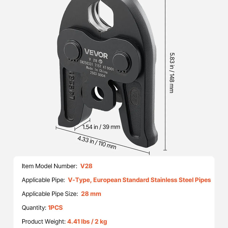 V28 presēšanas uzgalis 28 mm, piemērots V tipa nerūsējošā tērauda caurulēm