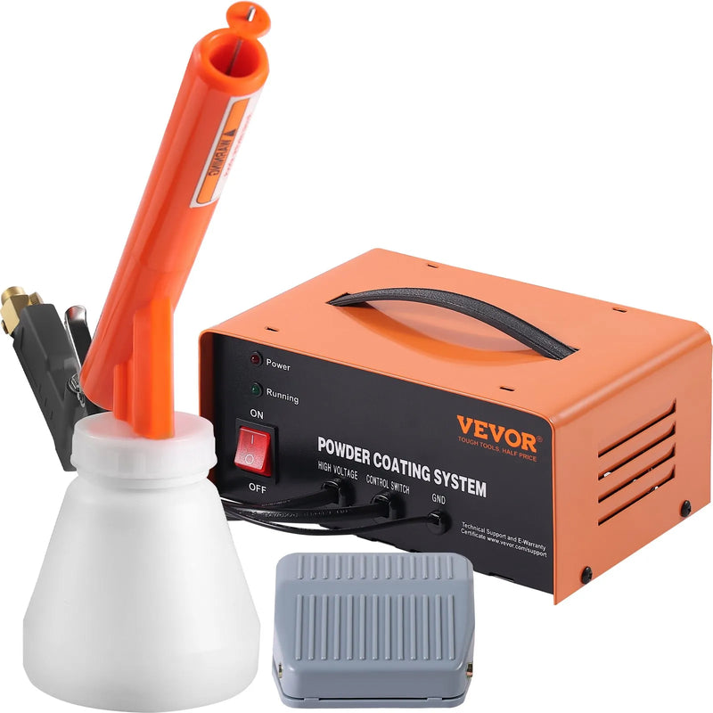 Pulvera pārklāšanas sistēma, 50 kV elektrostatiskās jaudas pulvera pārklāšanas komplekts ar smidzināšanas pistoli, kājas slēdzi, sprauslām un pulvera traukiem, pārklāšanas iekārta mājas un komerciālai ražošanai