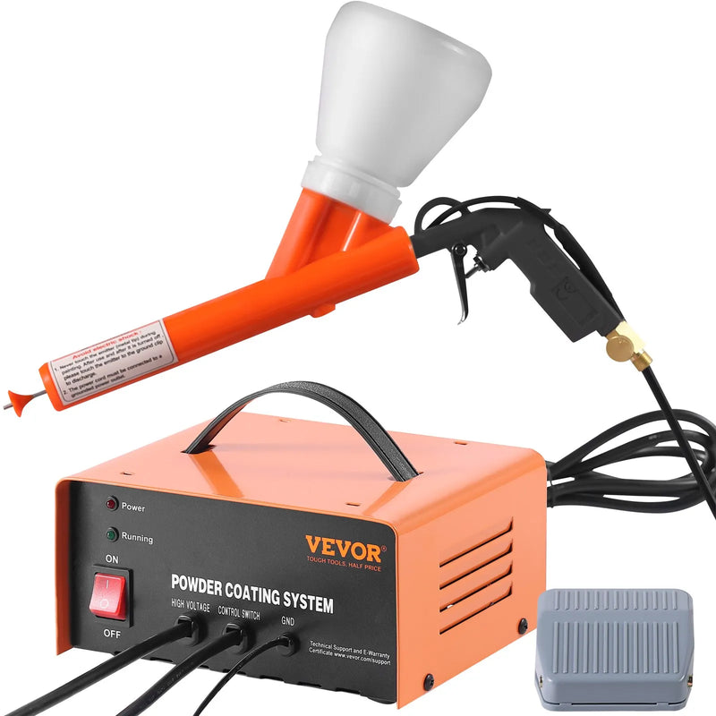 Pulvera pārklāšanas sistēma, 50 kV elektrostatiskās jaudas pulvera pārklāšanas komplekts ar smidzināšanas pistoli, kājas slēdzi, sprauslām un pulvera traukiem, pārklāšanas iekārta mājas un komerciālai ražošanai