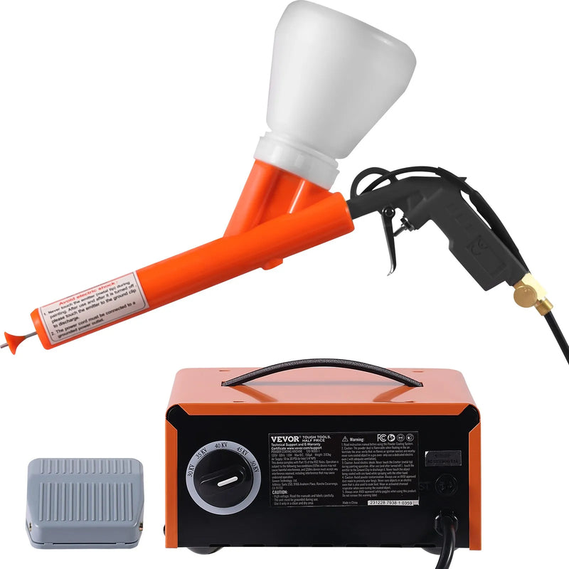 Pulvera pārklāšanas sistēma, 50 kV elektrostatiskās jaudas pulvera pārklāšanas komplekts ar smidzināšanas pistoli, kājas slēdzi, sprauslām un pulvera traukiem, pārklāšanas iekārta mājas un komerciālai ražošanai