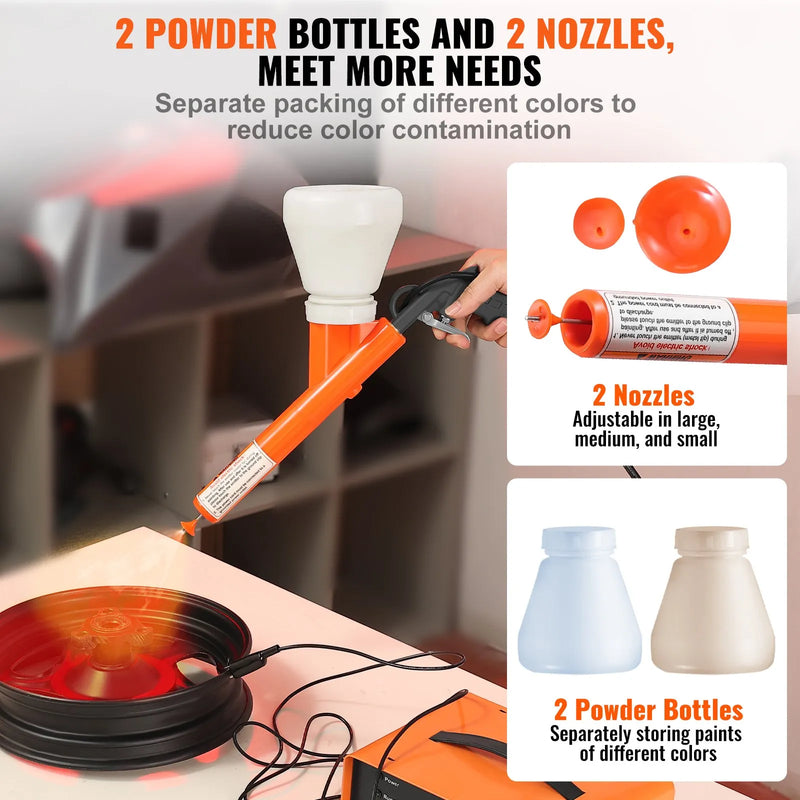 Pulvera pārklāšanas sistēma, 50 kV elektrostatiskās jaudas pulvera pārklāšanas komplekts ar smidzināšanas pistoli, kājas slēdzi, sprauslām un pulvera traukiem, pārklāšanas iekārta mājas un komerciālai ražošanai