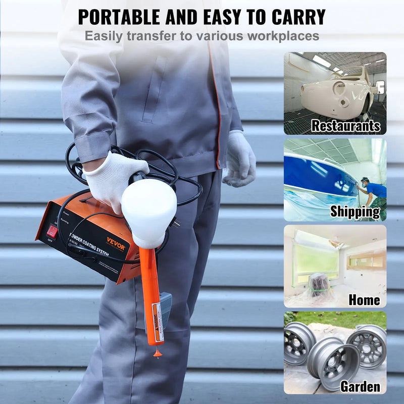 Pulvera pārklāšanas sistēma, 50 kV elektrostatiskās jaudas pulvera pārklāšanas komplekts ar smidzināšanas pistoli, kājas slēdzi, sprauslām un pulvera traukiem, pārklāšanas iekārta mājas un komerciālai ražošanai