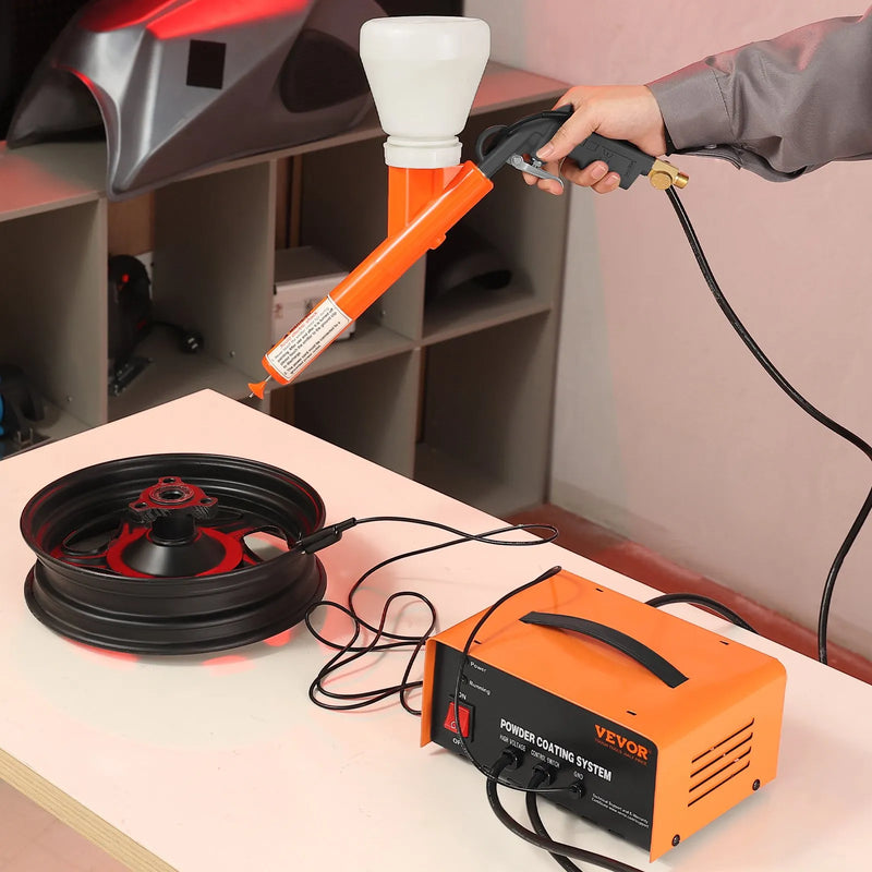 Pulvera pārklāšanas sistēma, 50 kV elektrostatiskās jaudas pulvera pārklāšanas komplekts ar smidzināšanas pistoli, kājas slēdzi, sprauslām un pulvera traukiem, pārklāšanas iekārta mājas un komerciālai ražošanai