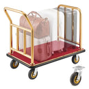 VEVOR viesnīcu bagāžas rati 340,19 kg, nerūsējošā tērauda bagāžas pārvadāšanas rati ar 152 mm gumijas riteņiem, sarkanu paklāja platformu, komerciālie bellman tipa rati viesnīcām, kūrortiem un apartamentiem, zelta krāsā