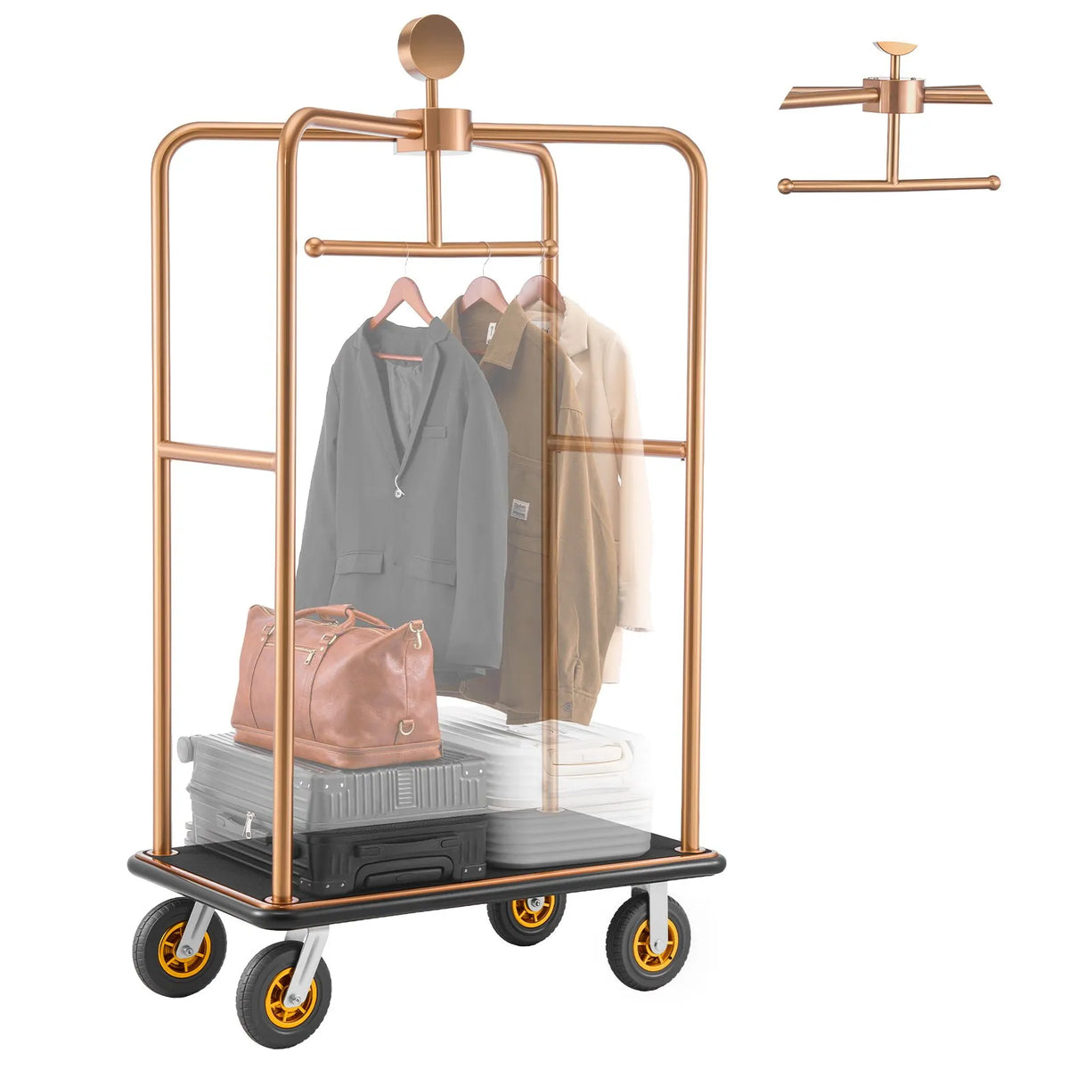 VEVOR Hotel Luggage Trolley 544.3 kg with Stainless Steel Frame, 203 mm Rubber Wheels and Black Mat Platform in Rose Gold