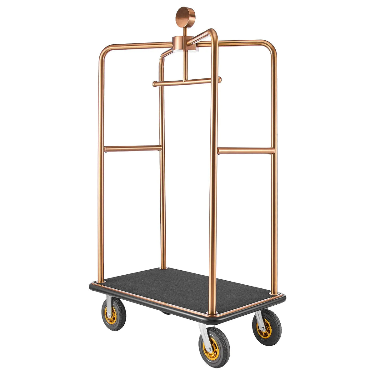 VEVOR Hotel Luggage Trolley 544.3 kg with Stainless Steel Frame, 203 mm Rubber Wheels and Black Mat Platform in Rose Gold