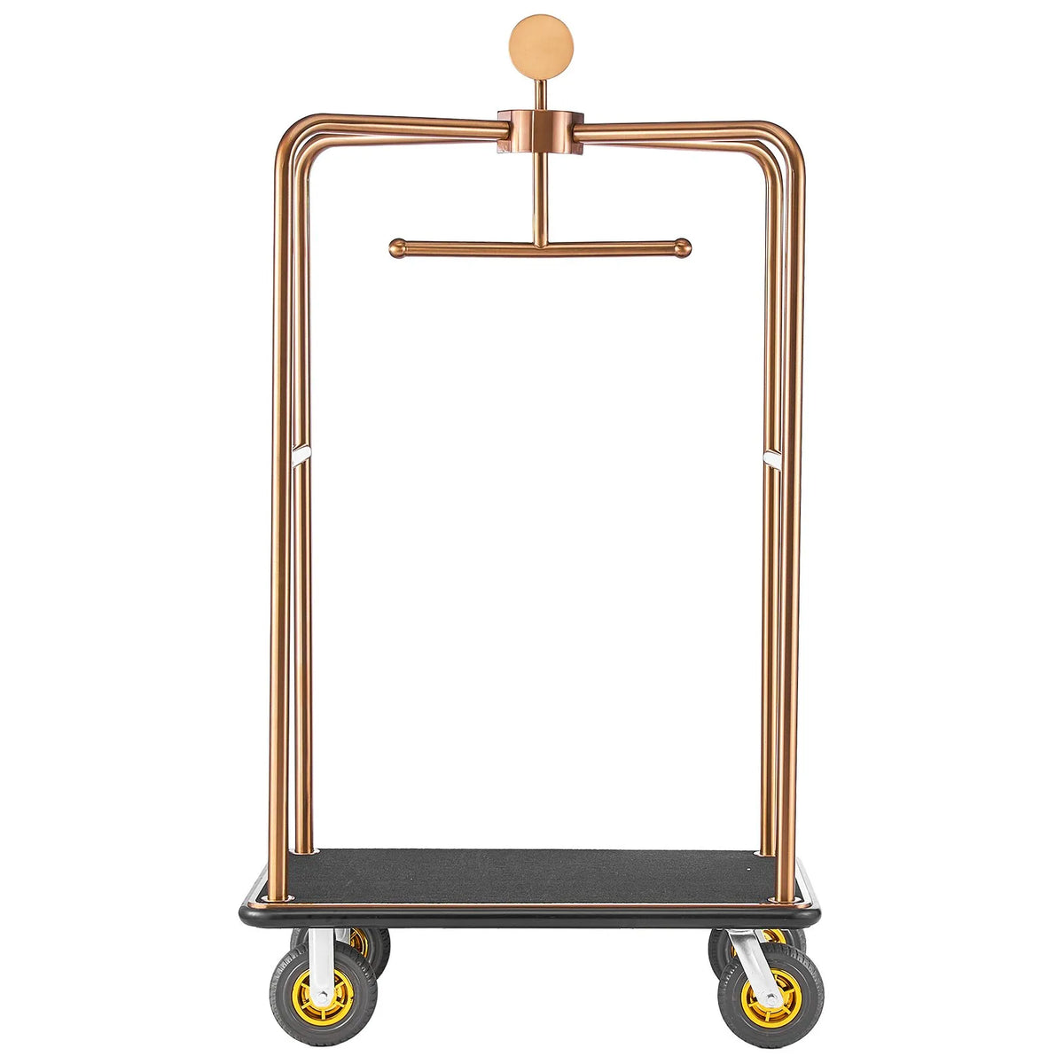 VEVOR Hotel Luggage Trolley 544.3 kg with Stainless Steel Frame, 203 mm Rubber Wheels and Black Mat Platform in Rose Gold