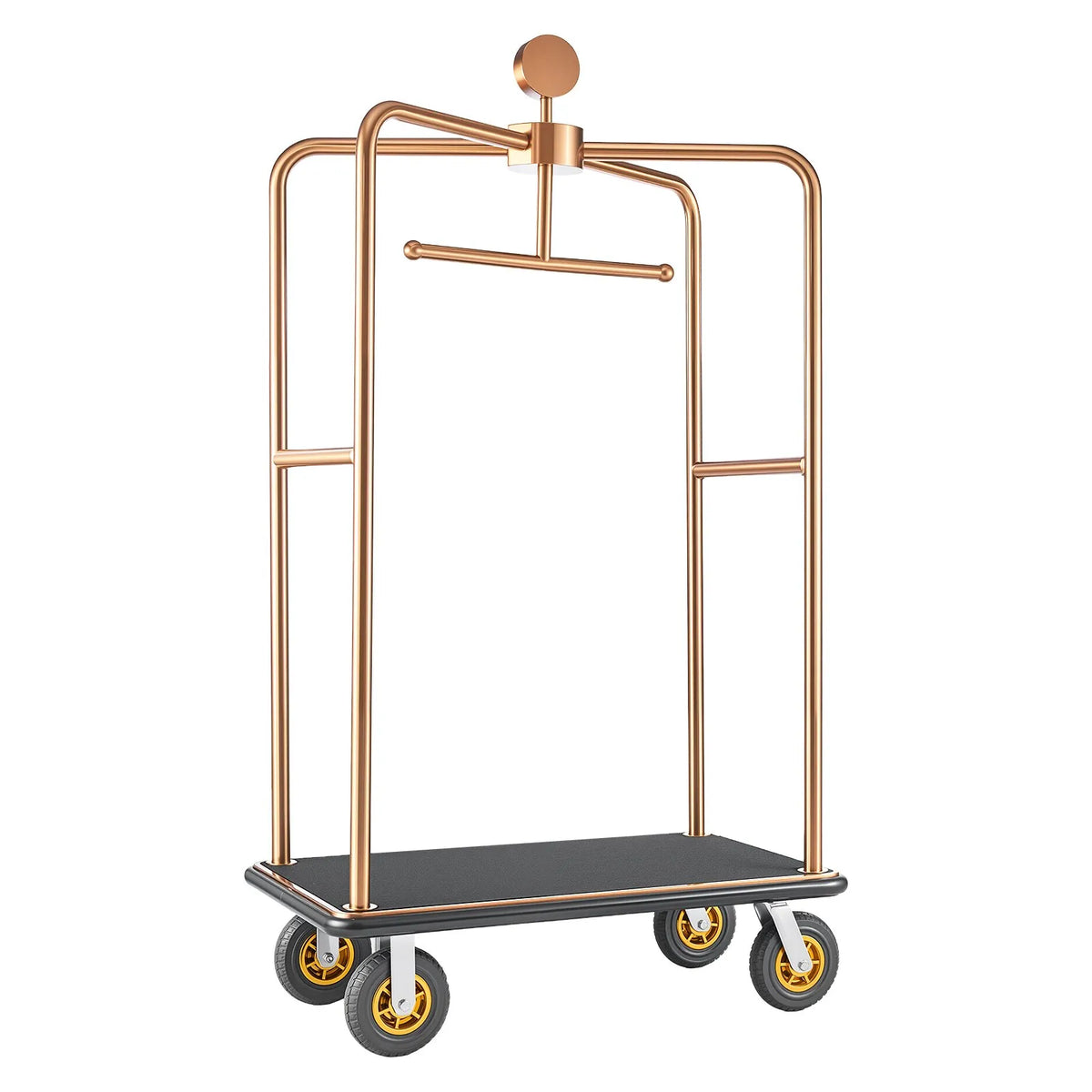 VEVOR Hotel Luggage Trolley 544.3 kg with Stainless Steel Frame, 203 mm Rubber Wheels and Black Mat Platform in Rose Gold