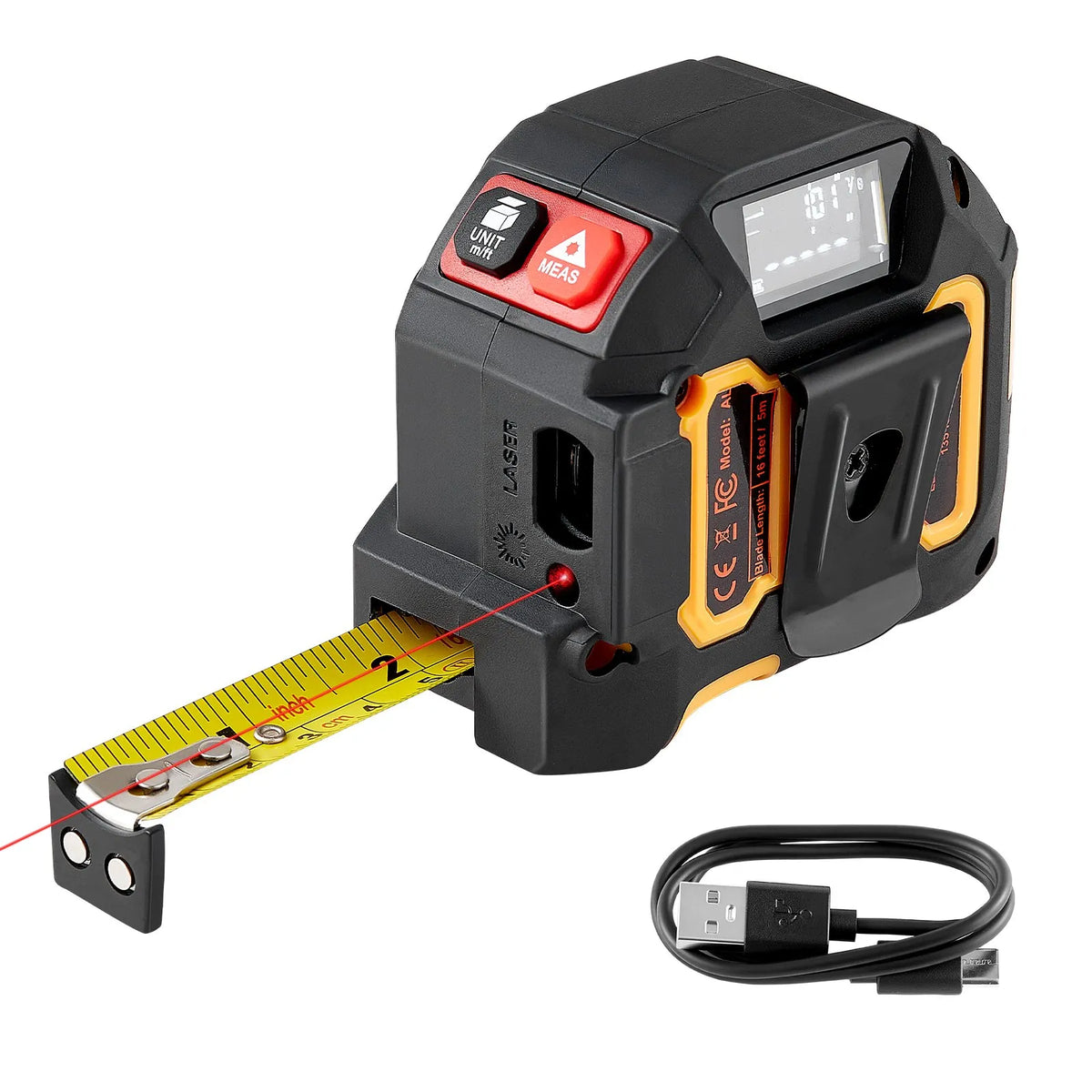 VEVOR 2-in-1 Laser Measure with 41 m Laser Range and 4.8 m Magnetic Tape Measure, Rechargeable, Length/Area/Volume/Continuous Measurement Modes, Units m/ft/in/ft+in, Suitable for Outdoor Work and Decoration
