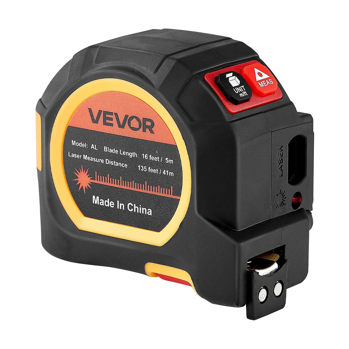 VEVOR 2-in-1 Laser Measure with 41 m Laser Range and 4.8 m Magnetic Tape Measure, Rechargeable, Length/Area/Volume/Continuous Measurement Modes, Units m/ft/in/ft+in, Suitable for Outdoor Work and Decoration