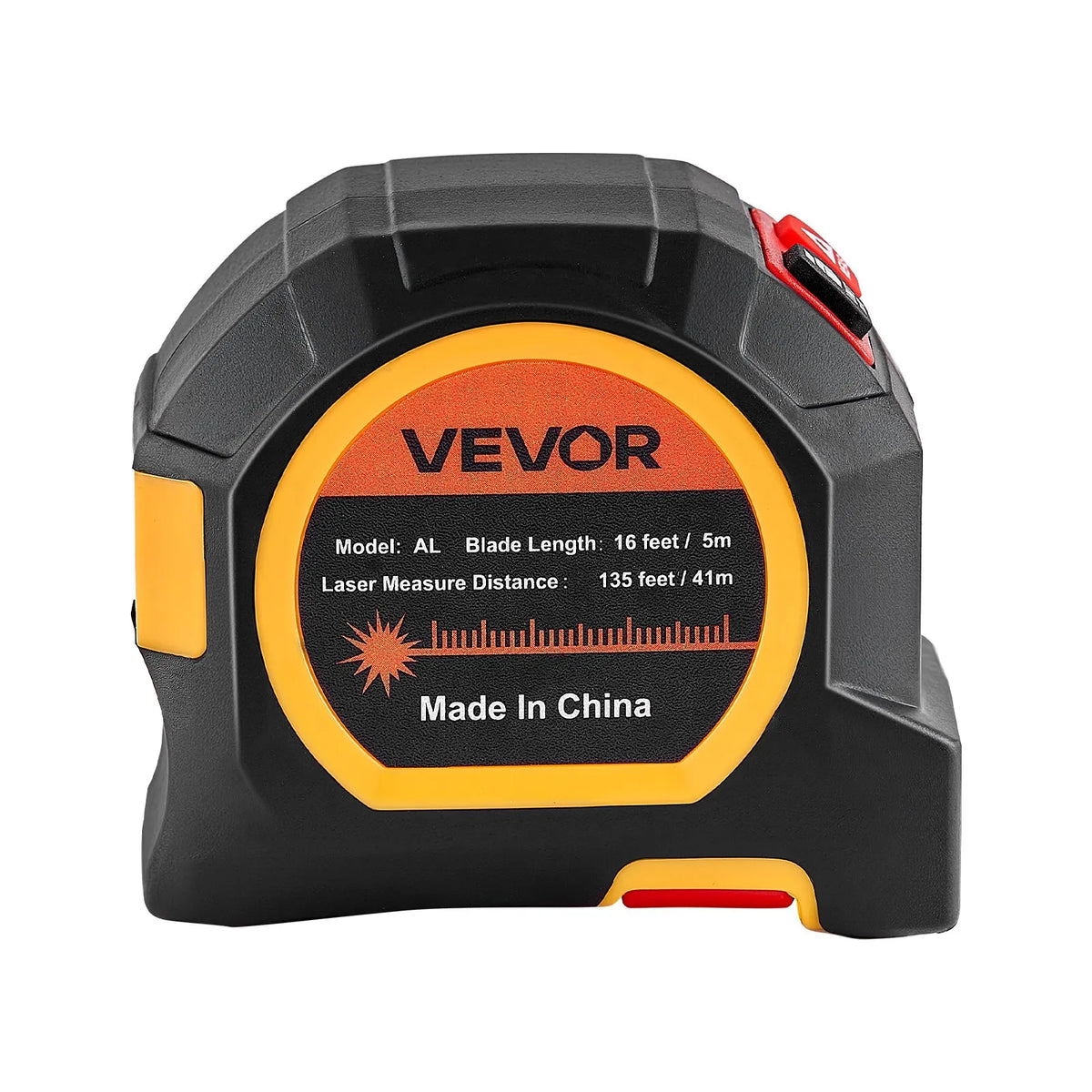 VEVOR 2-in-1 Laser Measure with 41 m Laser Range and 4.8 m Magnetic Tape Measure, Rechargeable, Length/Area/Volume/Continuous Measurement Modes, Units m/ft/in/ft+in, Suitable for Outdoor Work and Decoration