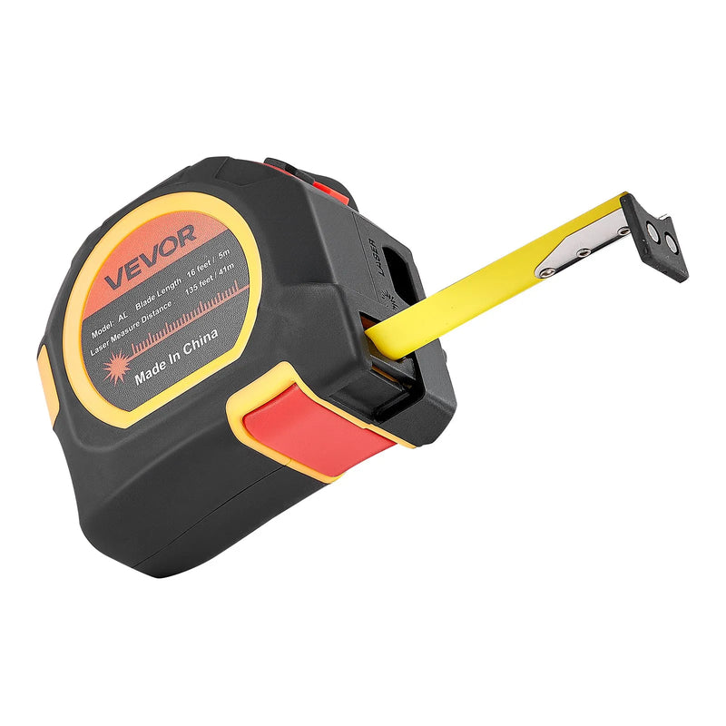 VEVOR 2-in-1 lāzera mērierīce ar 41 m lāzera mērījumu un 4,8 m magnētisku ruleti, uzlādējama, ar garuma, laukuma, tilpuma un nepārtrauktās mērīšanas režīmiem, mērvienības m/ft/in/ft+in, piemērota ārdarbiem un dekorēšanai