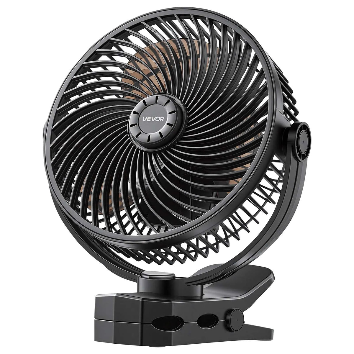 VEVOR pārnēsājams ventilators ar klipsi un uzlādējamu akumulatoru, USB pieslēgvieta, 3 ātrumi un cirkulācijas režīms, spēcīga gaisa plūsma, izturīgs stiprinājums, ilgs darbības laiks galdam, golfa ratiņiem, kempingam, skrejceliņam un birojam, melns - ZEMLETES.LV