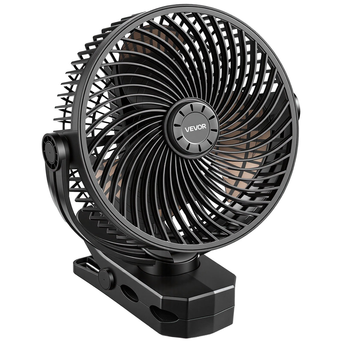 VEVOR pārnēsājams ventilators ar klipsi un uzlādējamu akumulatoru, USB pieslēgvieta, 3 ātrumi un cirkulācijas režīms, spēcīga gaisa plūsma, izturīgs stiprinājums, ilgs darbības laiks galdam, golfa ratiņiem, kempingam, skrejceliņam un birojam, melns - ZEMLETES.LV