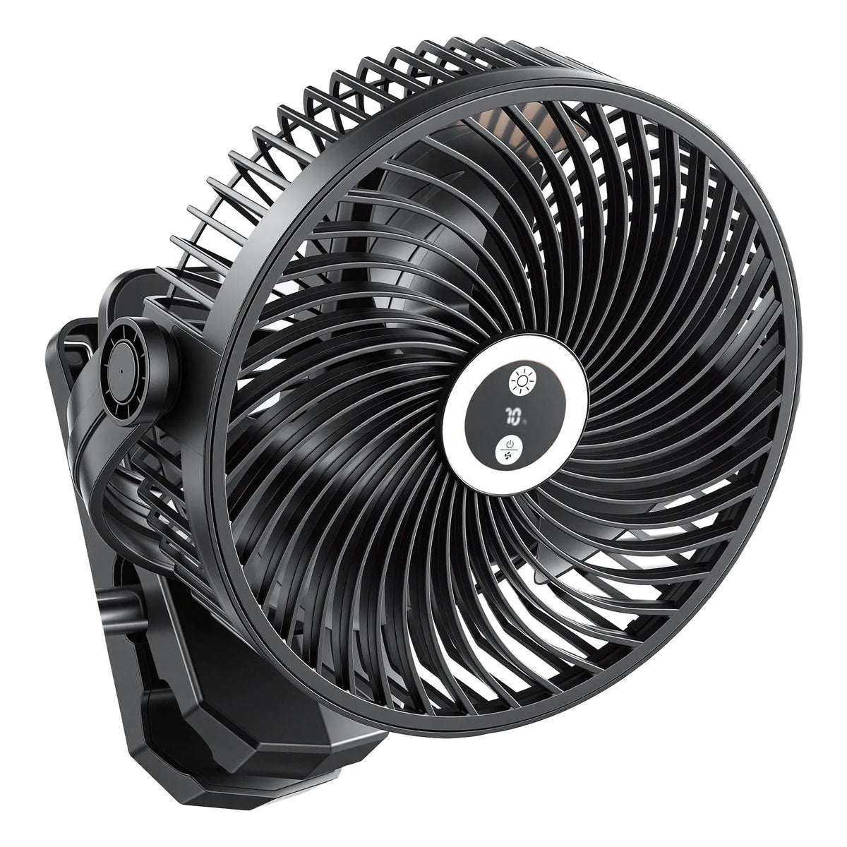 VEVOR portatīvais ventilators ar klipsi un apgaismojumu, uzlādējams, USB pieslēgums, 3 ātrumi un cirkulācijas režīms, spēcīga gaisa plūsma, izturīgs stiprinājums, piemērots galdam, golfa ratiem, āra kempingam un skrejceliņam, melns - ZEMLETES.LV