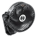 VEVOR portatīvais ventilators ar klipsi un apgaismojumu, uzlādējams, USB pieslēgums, 3 ātrumi un cirkulācijas režīms, spēcīga gaisa plūsma, izturīgs stiprinājums, piemērots galdam, golfa ratiem, āra kempingam un skrejceliņam, melns - ZEMLETES.LV