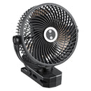 VEVOR portatīvais ventilators ar klipsi un apgaismojumu, uzlādējams, USB pieslēgums, 3 ātrumi un cirkulācijas režīms, spēcīga gaisa plūsma, izturīgs stiprinājums, piemērots galdam, golfa ratiem, āra kempingam un skrejceliņam, melns - ZEMLETES.LV