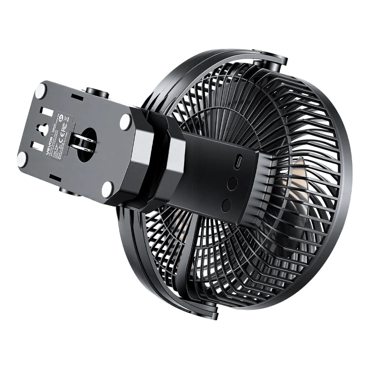 VEVOR portatīvais ventilators ar klipsi un apgaismojumu, uzlādējams, USB pieslēgums, 3 ātrumi un cirkulācijas režīms, spēcīga gaisa plūsma, izturīgs stiprinājums, piemērots galdam, golfa ratiem, āra kempingam un skrejceliņam, melns - ZEMLETES.LV