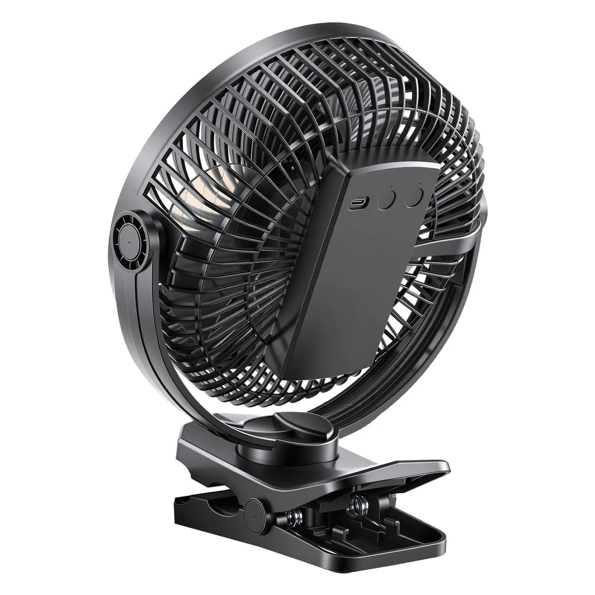 VEVOR portatīvais ventilators ar klipsi un apgaismojumu, uzlādējams, USB pieslēgums, 3 ātrumi un cirkulācijas režīms, spēcīga gaisa plūsma, izturīgs stiprinājums, piemērots galdam, golfa ratiem, āra kempingam un skrejceliņam, melns - ZEMLETES.LV