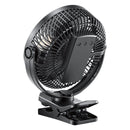 VEVOR portatīvais ventilators ar klipsi un apgaismojumu, uzlādējams, USB pieslēgums, 3 ātrumi un cirkulācijas režīms, spēcīga gaisa plūsma, izturīgs stiprinājums, piemērots galdam, golfa ratiem, āra kempingam un skrejceliņam, melns - ZEMLETES.LV