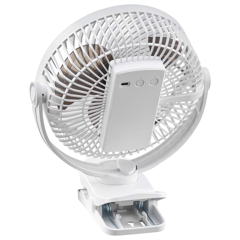 VEVOR portatīvais ventilators ar klipsi, uzlādējams, USB pieslēgums, 3 ātrumi un cirkulācijas režīms, spēcīga gaisa plūsma, izturīgs stiprinājums, piemērots galdam, golfa ratiem, āra kempingam, skrejceliņam un birojam, balts - ZEMLETES.LV
