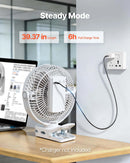 VEVOR portatīvais ventilators ar klipsi, uzlādējams, USB pieslēgums, 3 ātrumi un cirkulācijas režīms, spēcīga gaisa plūsma, izturīgs stiprinājums, piemērots galdam, golfa ratiem, āra kempingam, skrejceliņam un birojam, balts - ZEMLETES.LV