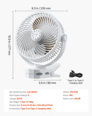 VEVOR portatīvais ventilators ar klipsi, uzlādējams, USB pieslēgums, 3 ātrumi un cirkulācijas režīms, spēcīga gaisa plūsma, izturīgs stiprinājums, piemērots galdam, golfa ratiem, āra kempingam, skrejceliņam un birojam, balts - ZEMLETES.LV