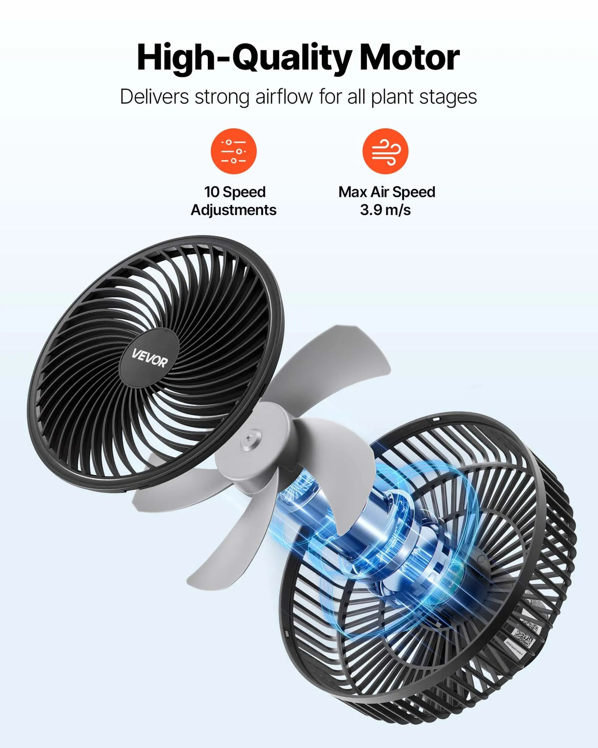 VEVOR augu ventilators ar klipsi, uzlādējams, USB pieslēgums, 9 ātrumi un cirkulācijas režīms, viedā vadība, oscilējošs, ilgs darbības laiks, hidroponikai un audzēšanas teltīm, melns, 1 gab. - ZEMLETES.LV