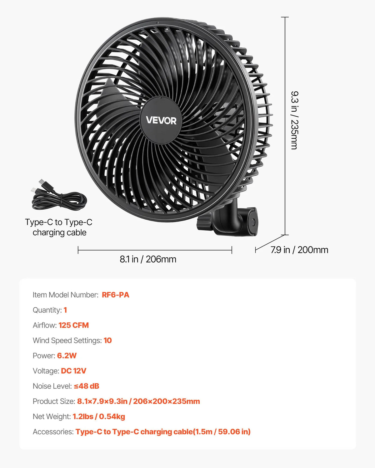 VEVOR augu ventilators ar klipsi, uzlādējams, USB pieslēgums, 9 ātrumi un cirkulācijas režīms, viedā vadība, oscilējošs, ilgs darbības laiks, hidroponikai un audzēšanas teltīm, melns, 1 gab. - ZEMLETES.LV