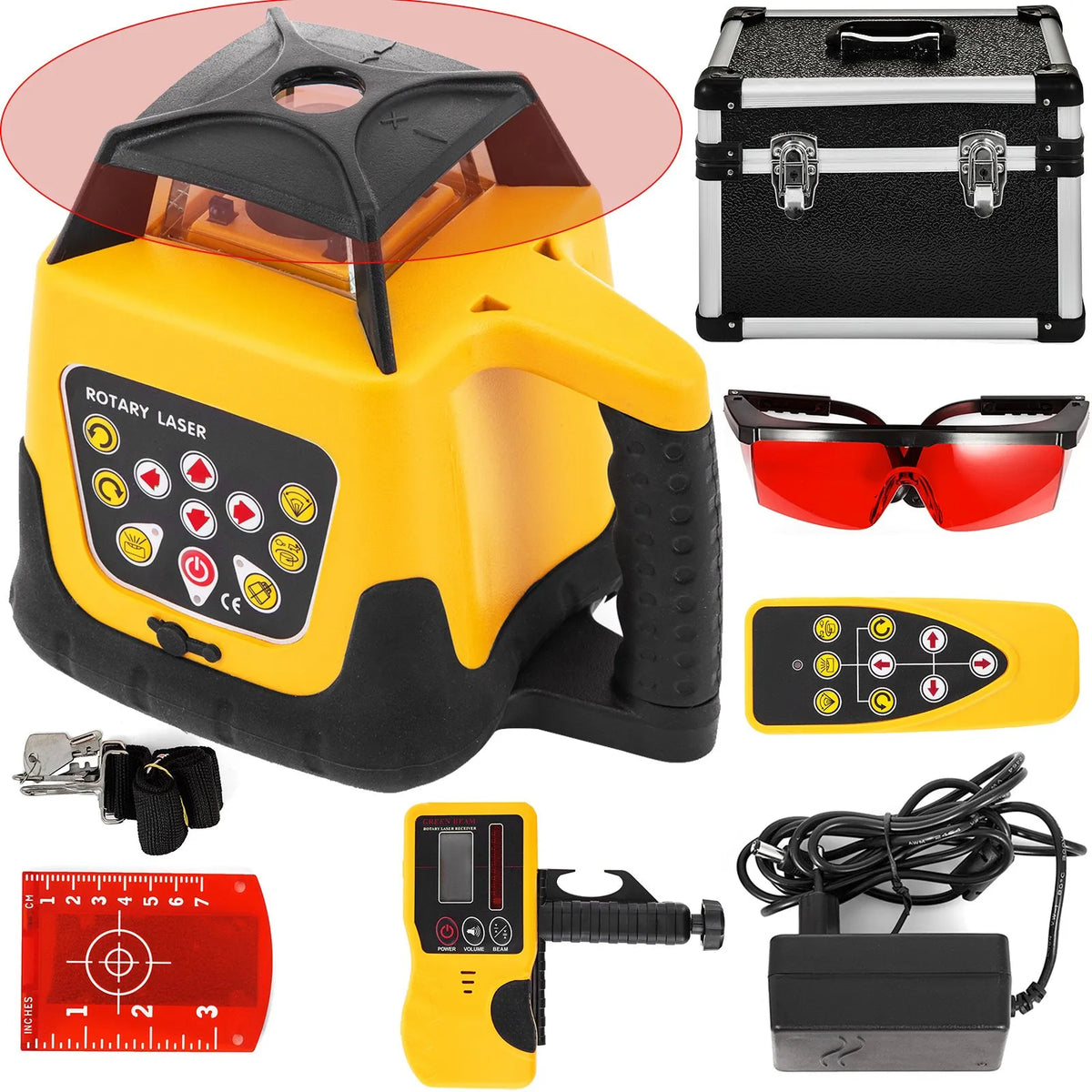 VEVOR Rotating Laser Level Kit with Red Beam, Digital Self-Levelling, Working Range up to 500 m, with Receiver, Remote Control and Carrying Case