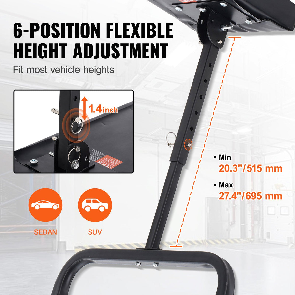 VEVOR 102 cm Apakšpaneļa Ratiņkrēsls, 150 kg, Regulējams Augstums, Ripojošs Garāžas Modelis