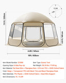 Uzpūšamā kupola tipa telts, 4,58 × 4,32 m, ūdensnecaurlaidīga un UV staru izturīga, caurspīdīga kempinga telts ar logiem un 540° panorāmas skatu, piemērota 12–15 personām dārzam, terasei vai pagalmam