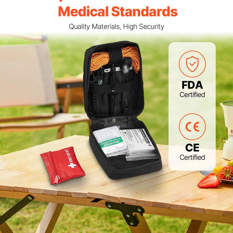 Izdzīvošanas pirmās palīdzības komplekts, 250 vienības, izdzīvošanas aprīkojums un piederumi, neatliekamās palīdzības komplekti vīriešiem un sievietēm kempingam, laivai, zemestrīcēm, pārgājieniem, medībām un āra piedzīvojumiem.